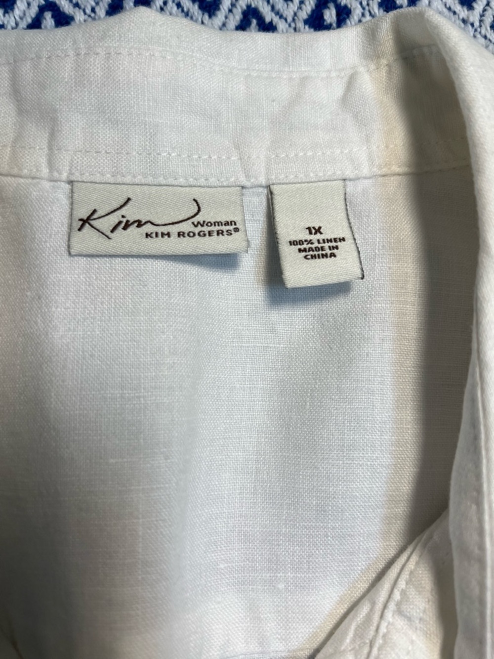 White Pintuck Button-Up Shirt Linen Dressy Office Church 3/4 Sleeves 1X - Picture 3 of 6